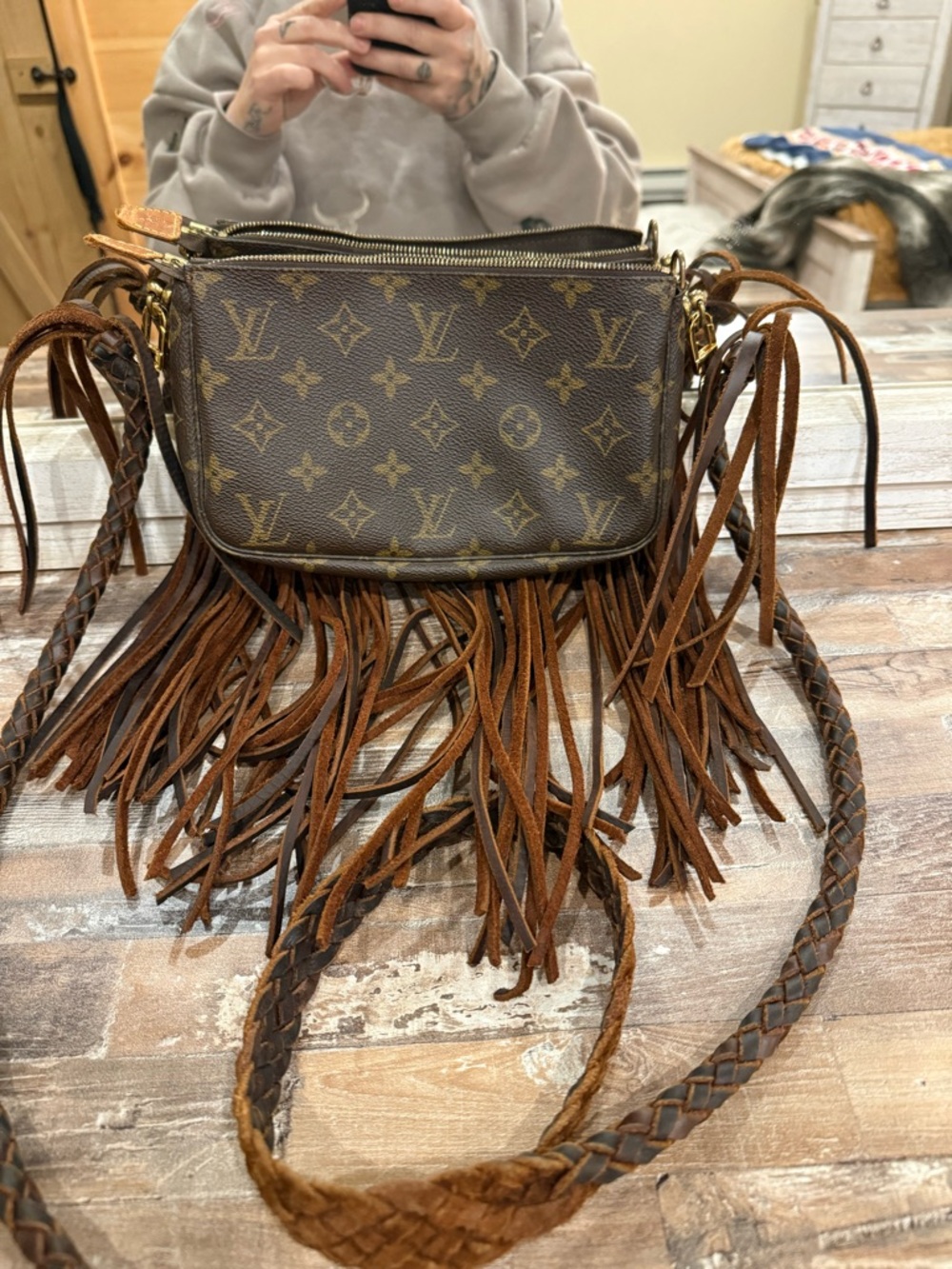 Louis Vuitton Fringe Crossbody Bag with Red Rose Embroidery - Brown - Picture 12 of 13